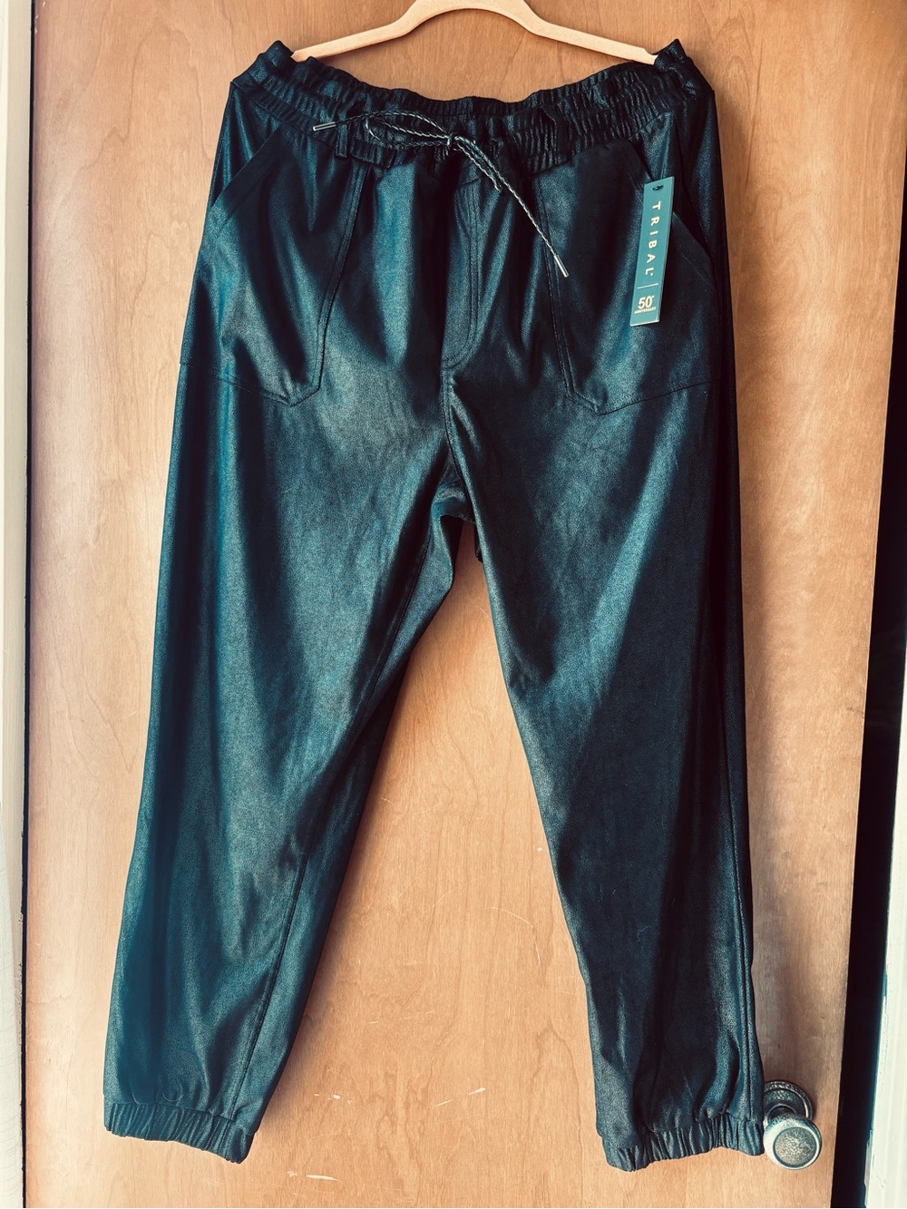 Tribal Black Faux-Leather Jogger Pants
